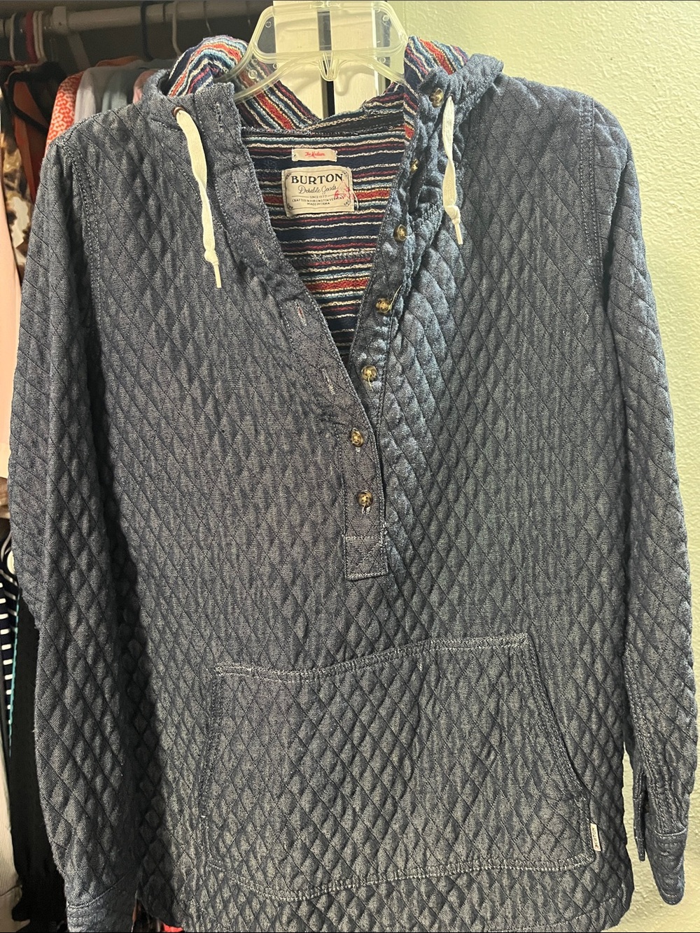Burton Quilted Hooded Pullover Sweater - Denim Blue